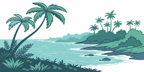 Fototapeta premium A tropical island with palm trees and water Vector