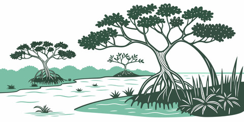 A serene landscape with trees and a body of water Vector ©  MST RABEYA  BEGUM