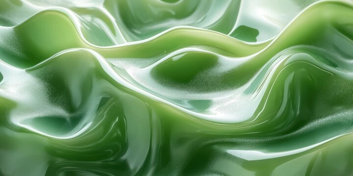 glossy green undulating abstract surface of smooth flowing waves with soft reflective highlights, serene and calming