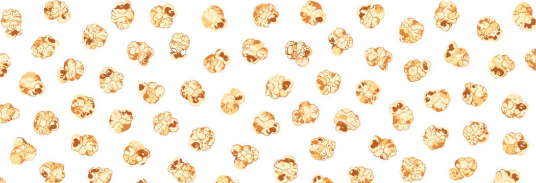 Salted popcorn pattern vector illustration with scattered corn kernels for movie theater snack food design
