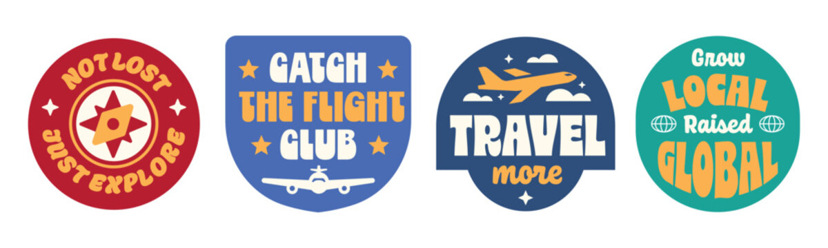 Travel stickers, patches, badges, and logos collection. Vintage travelling style.