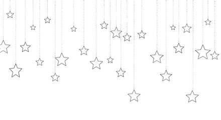 Obraz premium Star decorations hanging on dotted strings create a whimsical and minimalist festive pattern ideal for holiday cards or baby nursery decor.