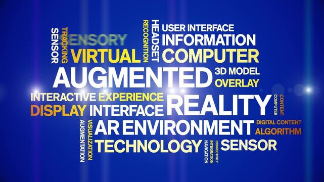 Augmented Reality animated word cloud-text design animation tag kinetic typography seamless loop.