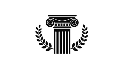 Obraz premium Classical greek ionic column silhouette framed by a symmetrical laurel wreath symbolizing law justice wisdom and academic heritage.