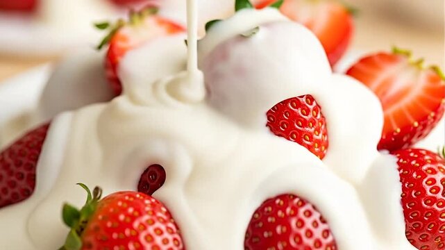 Strawberries smothered in creamy white chocolate sauce.