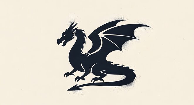 Black dragon silhouette on beige background in minimalist style