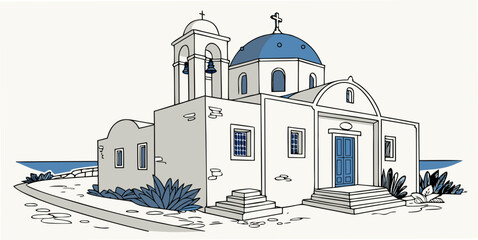 A white church with blue domes and a cross on top Vector ©  MST RABEYA  BEGUM