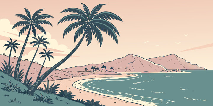 A tropical island with palm trees on the beach Vector