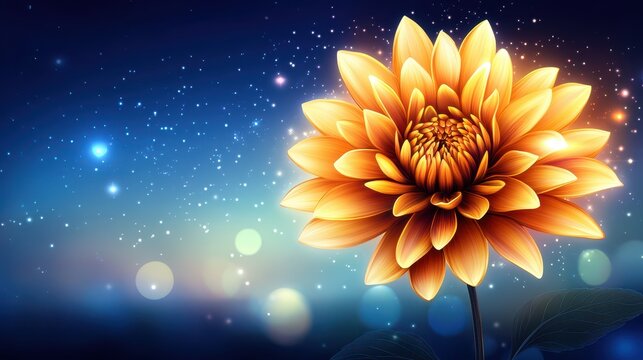 Flower on blue background with stars elegant bloom against starry azure backdrop