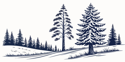 A blue illustration of pine trees on a snowy hill Vector ©  MST RABEYA  BEGUM