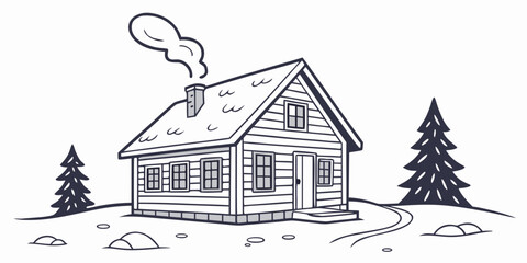Fototapeta premium A house with smoke coming out of the chimney in a snowy landscape Vector