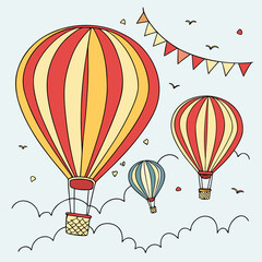 Naklejka premium Three colorful hot air balloons flying in the sky Vector