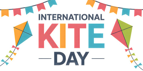 Obraz premium Colorful International Kite Day celebration with decorative flags and flying kites graphic illustration