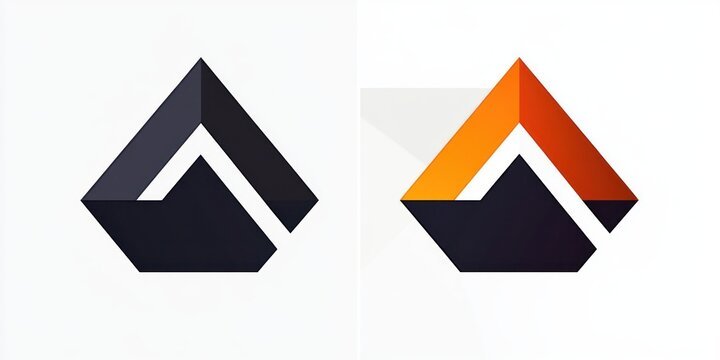 Two folded ribbon geometric logo marks side by side, dark gray and orange gradient variants on white background, sleek modern minimalist 3D design conveying professionalism and dynamic energy