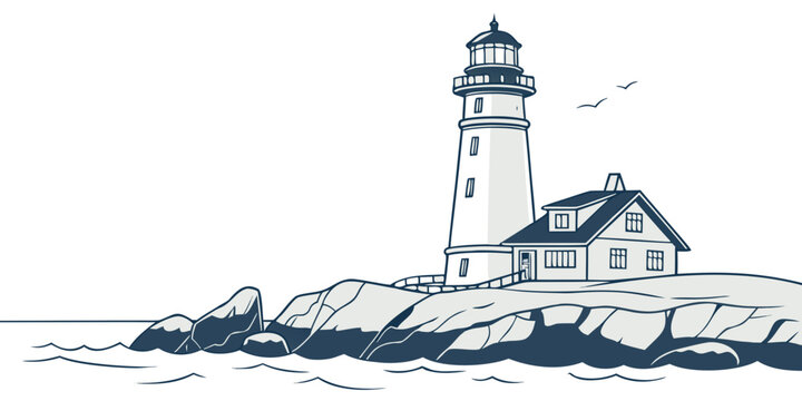 A lighthouse on a rocky coastline Vector