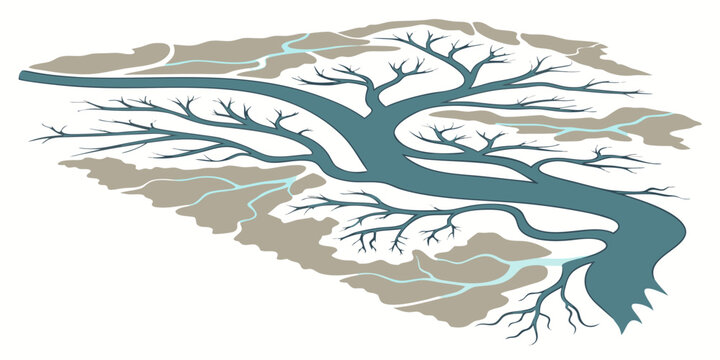 A blue river flowing through a landscape Vector