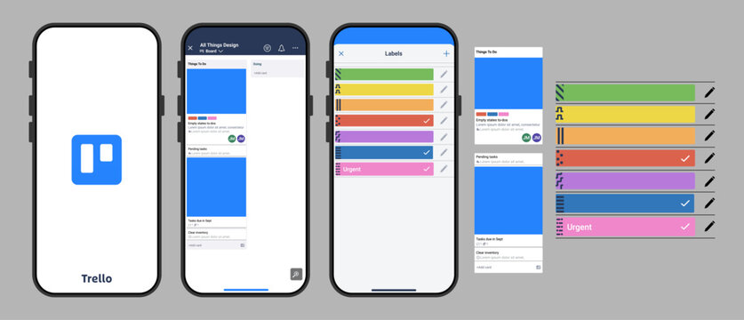 Trello Project Management Mobile Application Interface on Smartphone Screen. Trello Task Management Board UI Design and Productivity App Mobile Interface Template
