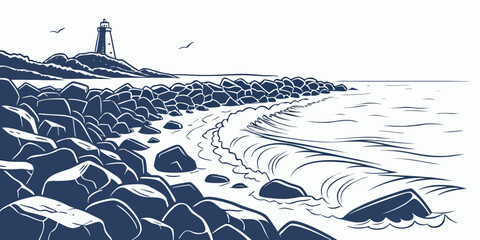 A lighthouse on a rocky coastline by the sea Vector ©  MST RABEYA  BEGUM