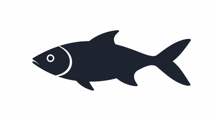 Obraz premium A simple, dark silhouette of a fish with an outlined eye and gill, swimming left.