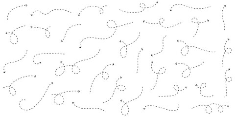 Obraz premium Doodle Arrow Set with Hand Drawn Marker Lines, Curved Arrows and Dotted Path Symbols