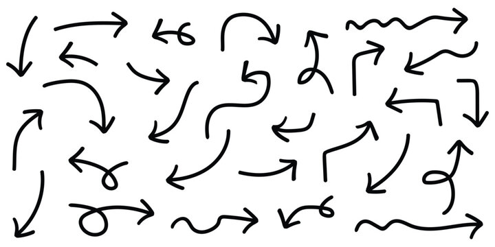 Hand Drawn Arrow Doodle Set with Sketchy Marker Pen Pointers and Curvy Directional Symbols Vector
