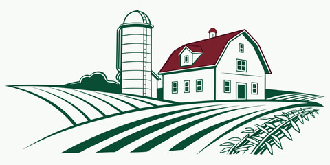 A farm house with a silo and fields Vector ©  MST RABEYA  BEGUM