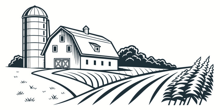A farm with a barn and silo Vector