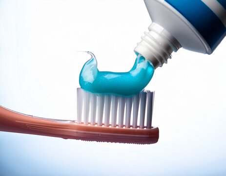 toothpaste tube squeezing onto toothbrush clean dental hygiene isolated