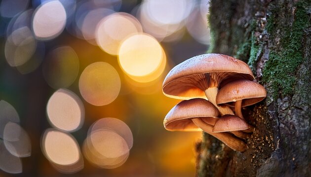 mushroom on a tree with bokeh in the background