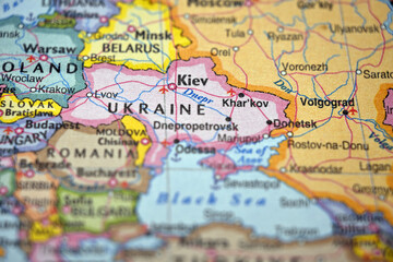 Defocused Map Background Highlighting Kyiv Geography and Travel Concept