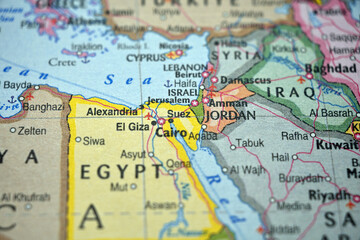 Obraz premium Defocused Map Background Highlighting Suez Geography and Travel Concept
