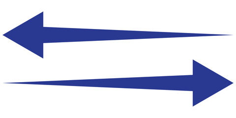 Obraz premium Blue vector arrow icon on white background. Modern simple vector arrow on white page. Blue arrow-head pointing vector. Pointing arrow icon set. Left and right side pointing arrowhead. Long arrow .