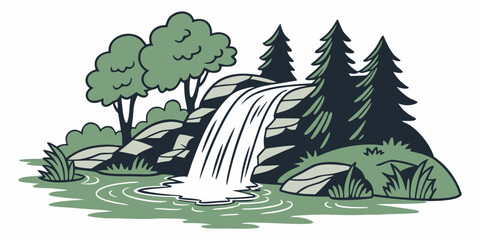 A waterfall surrounded by trees and rocks Vector ©  MST RABEYA  BEGUM