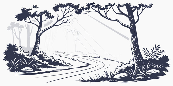 A drawing of two trees on a hill Vector