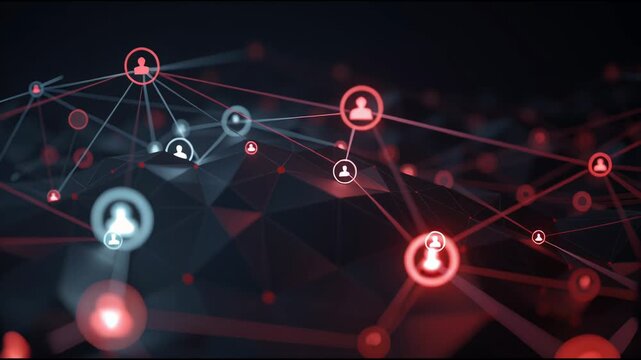 Connections Between Users in a Network Visualized With Dots and Lines Over a Dark Background Showing Different Colors and Patterns