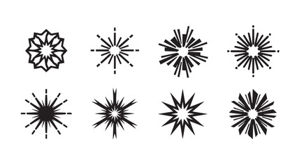 Eight Geometric Starburst Shapes Collection on White Background Vector Icons © VCT