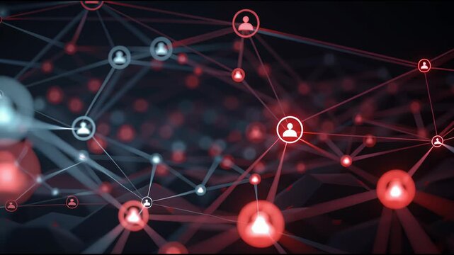 Exploring Network Connections With Red and Blue Nodes Showing Interactions in a Digital Space During the Late Evening Hours