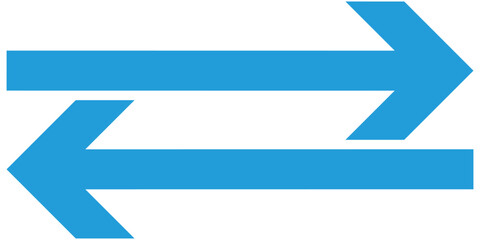 Obraz premium Blue vector arrow icon on white background. Modern simple vector arrow on white page. Blue arrow-head pointing vector. Pointing arrow icon set. Left and right side pointing arrowhead. Long arrow .