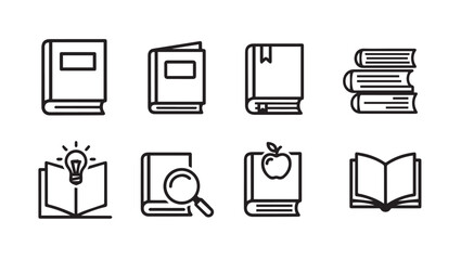 Book Icons Collection: Open Closed Stacked Search Idea EducationStock Vector Graphics
