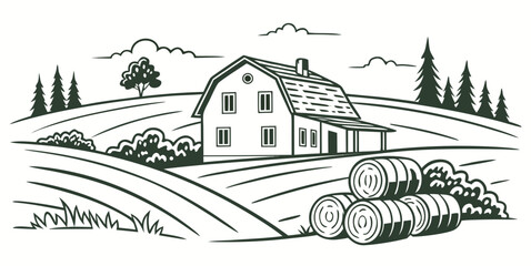 A house on a farm with rolling hills and trees Vector ©  MST RABEYA  BEGUM