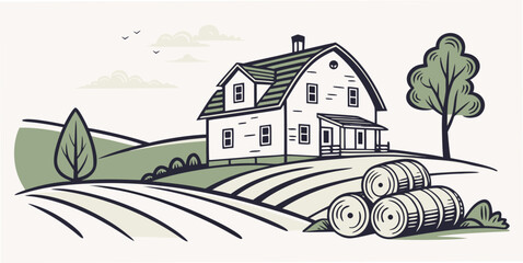 A white house with a green roof on a hill near a field Vector ©  MST RABEYA  BEGUM