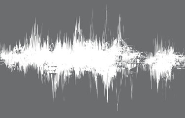 White jagged sound wave visualization on a solid grey background