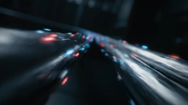 Abstract fiber optic cables transmit data with light, conveying speed and technology concept.