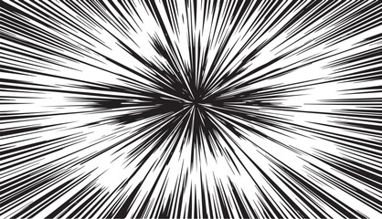 Fototapeta premium Black and white comic book style speed lines radiating from a central point