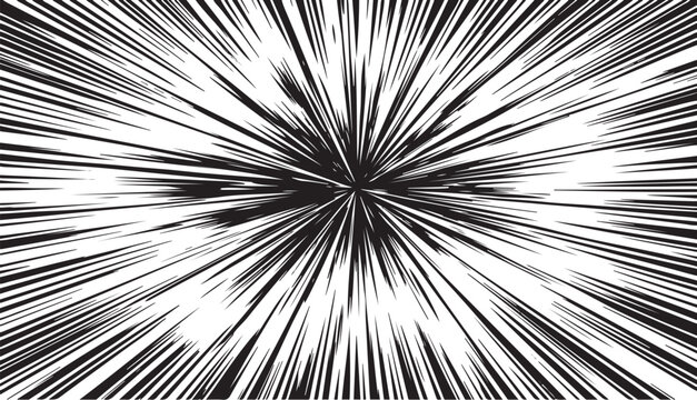 Black and white comic book style speed lines radiating from a central point