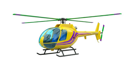 Fototapeta premium Yellow helicopter with purple and green accents