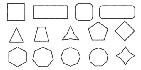 Chalk-style angular shape set: Rectangles, triangles to nonagons, trapezoids, etc.