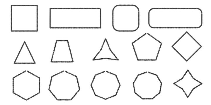 Chalk-style angular shape set: Rectangles, triangles to nonagons, trapezoids, etc.