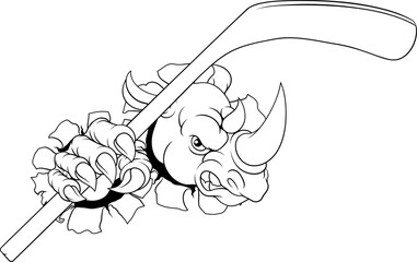 A rhino or rhinoceros ice hockey tough cartoon sports mascot © Christos Georghiou