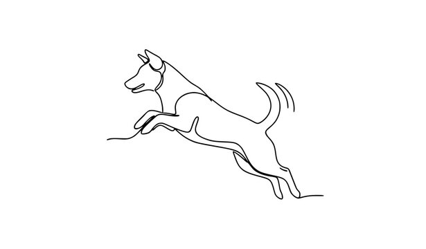 One continuous line drawing playful jumping dog minimalist pet vector illustration